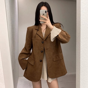 外套 发chic高级感宽松休闲复古仿鹿皮绒美拉德西装 秋冬女装 批新款