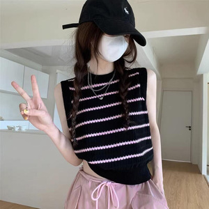 夏季女装批新款发修身显瘦内搭外穿无袖上衣洋气时尚条纹针织背心