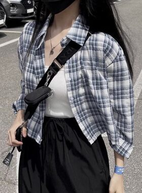 批发宽松格子防晒短款衬衫薄外套