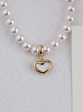 NNU 钛钢镀金baby珍珠项链吊坠单坠简约白贝小爱心保色可拆卸滴溜