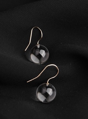 NNU Studio原创设计白水晶圆球美产14K注金气质耳钩冷淡风女耳环