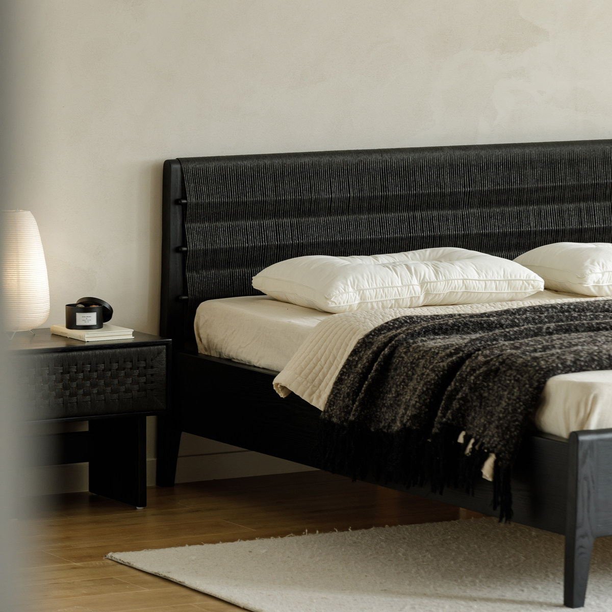 丹麦经典复古纯实木床现代简约黑色双人大床 新中式诧寂风中古风,住宅家具,实木床,淘宝优惠券,粉丝福利购,淘宝优惠卷