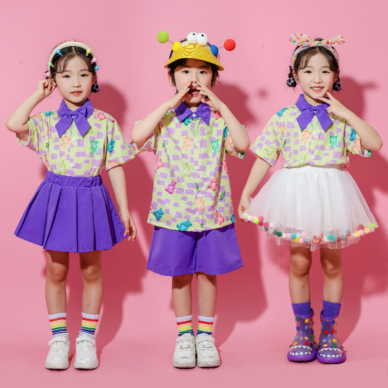 六一儿童演出服幼儿园格子衬衫蓬