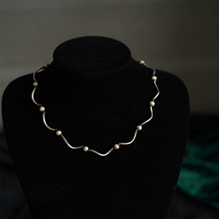 意大利回流银项链宫廷古董通体925银天然珍珠银管项链弯管锁骨链