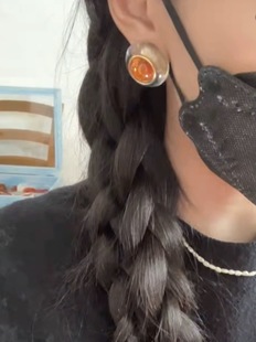 天然琥珀通体925银耳扣女设计显白青春古董设计耳环圆德国复古金