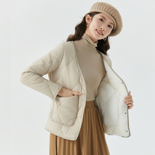 棉衣女短款加绒内穿小棉袄秋冬保暖羽绒棉内胆打底防寒大V领外套