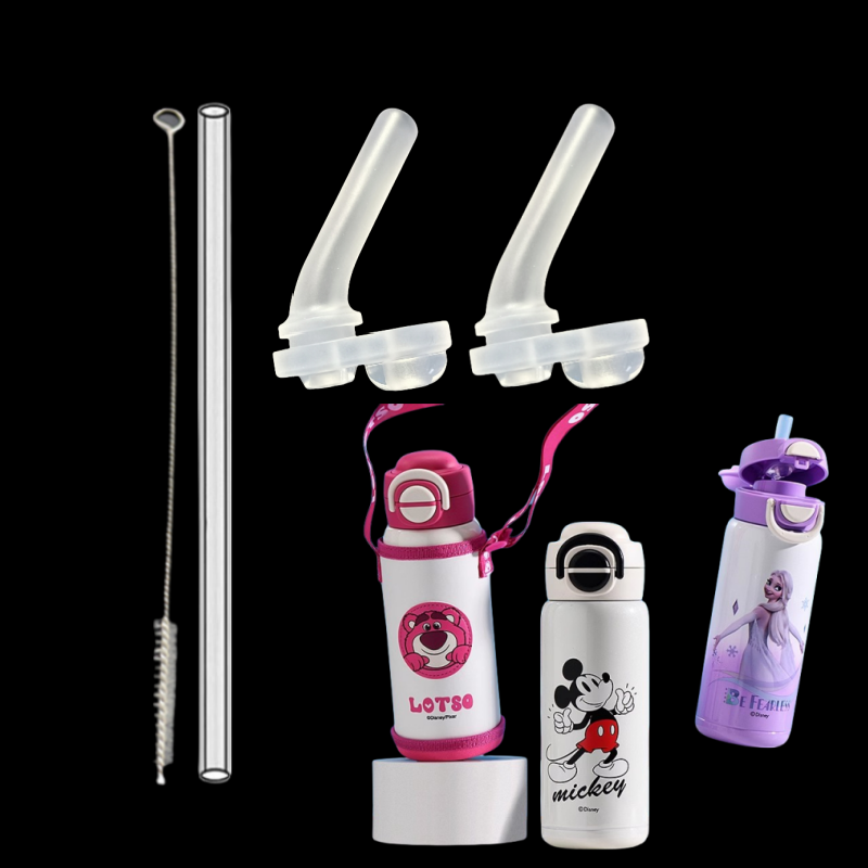 迪士尼儿童保温杯吸管头草莓熊艾莎双饮吸管杯替换吸嘴水杯嘴配件