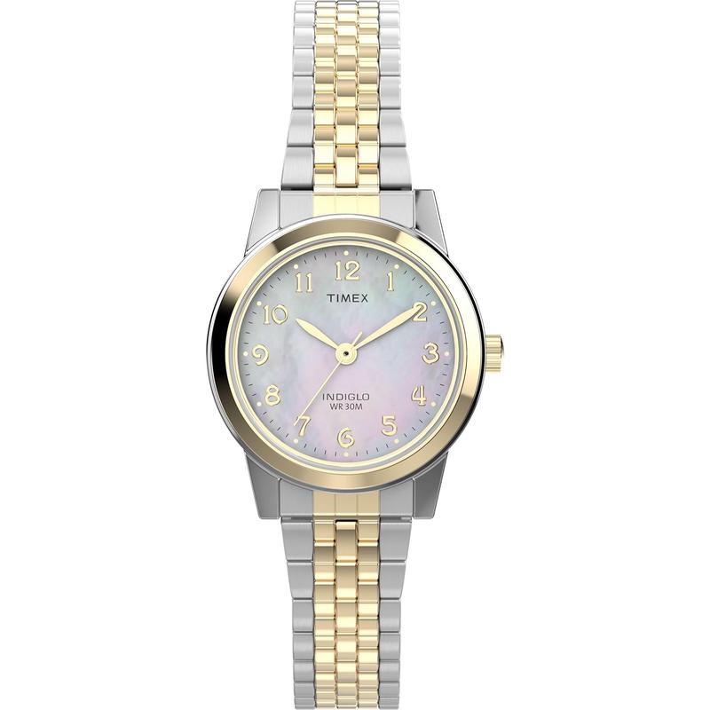 Timex/天美时女表银色表带珍珠表盘时尚简约轻奢腕表