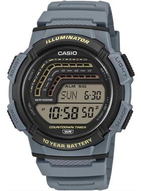 代购卡西欧男士腕表闹钟背光计时世界时树脂防水蓝色大屏运动