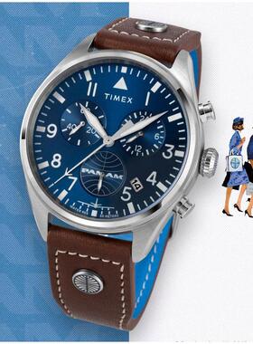 代购Timex X Pan Am Chronograph天美时联名飞行计时表石英三眼