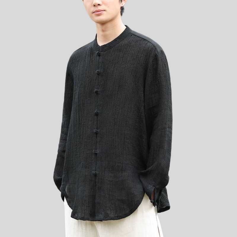 薄夏新品100%纯亚麻男透气防晒衬衫外套百搭有型文艺青年宽松衬衣