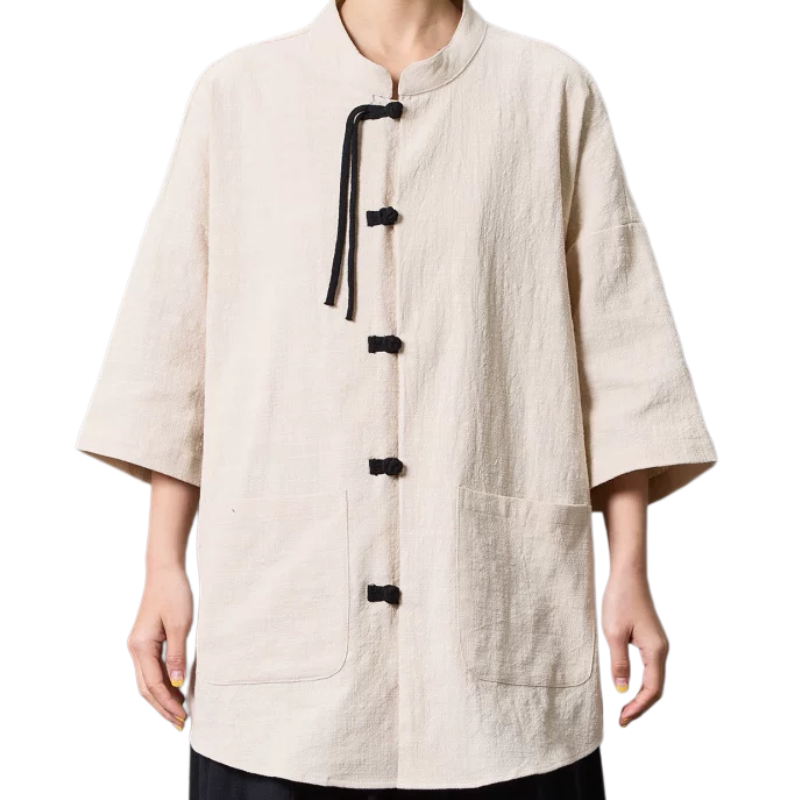 亚麻短袖衬衫男中国风复古唐装中式宽松汉服夏季大码棉麻七分袖潮