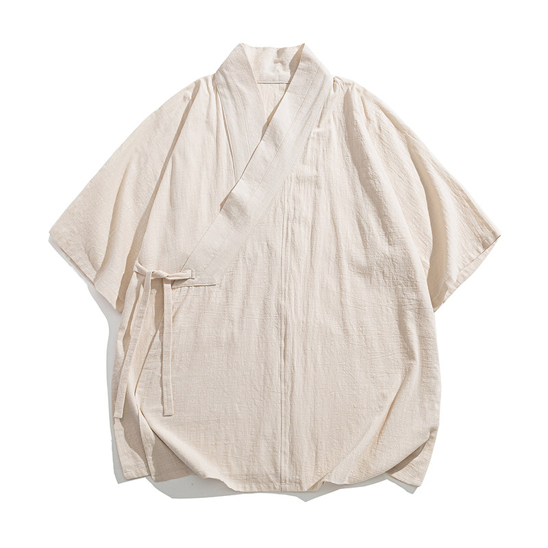 中国风夏季亚麻男汉服茶服中式居士服棉麻斜襟古风禅意道服道袍