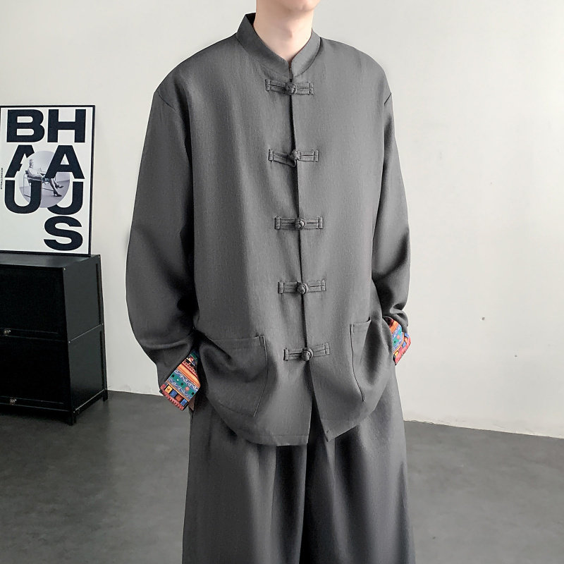 26春秋款中国风唐装男装复古盘扣上衣男中式立领薄红色外套夹克