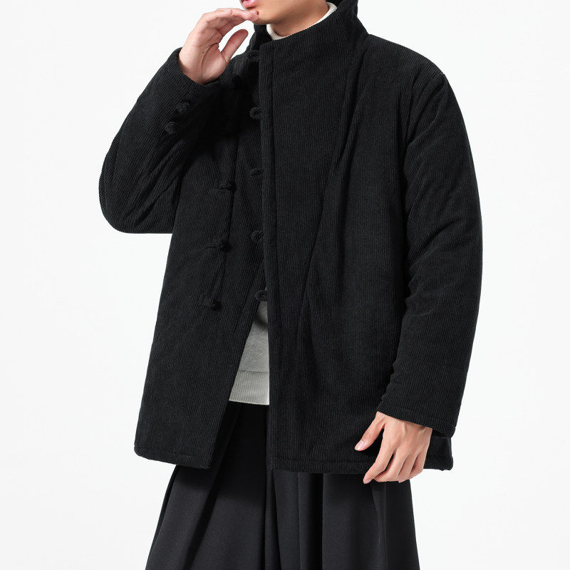 中式秋冬灯芯绒唐装外套中国风唐装中山装棉衣棉服男上衣翻领汉服