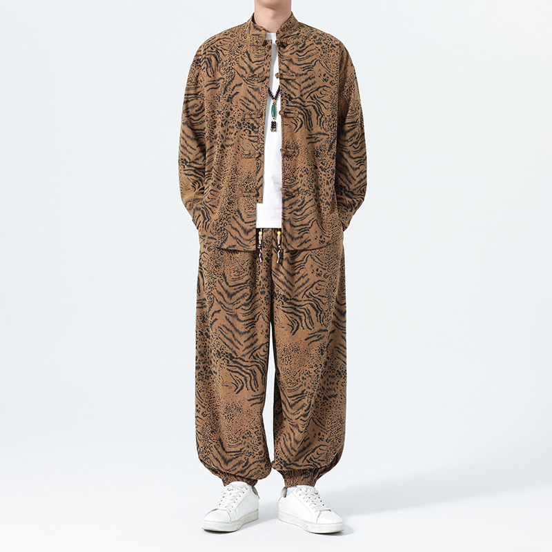 春秋男中式唐装茶艺汉服两件套