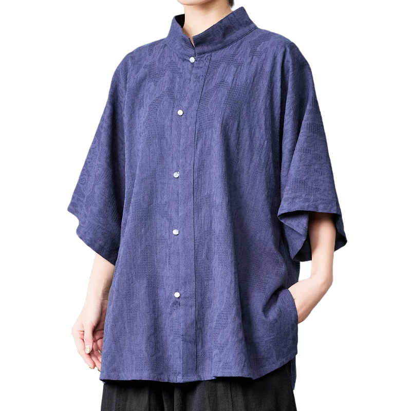 夏季棉麻复古文艺短袖唐装新中式半袖衬衣汉衫宽松加大码宫廷袖