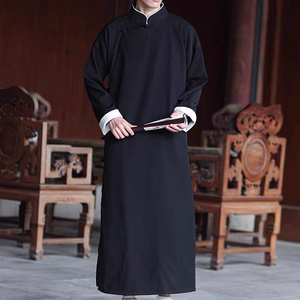 中式长袍中国风长衫相声服大褂马褂文艺主持年会礼服民国演出服装