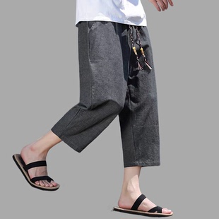 中国风棉麻裤 宽松仿麻裤 子男士 7分裤 七分裤 直筒休闲短裤 男夏薄款
