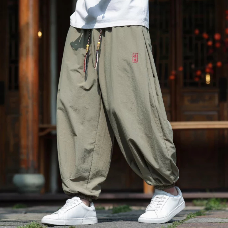 男士夏季中国风刺绣哈伦九分裤