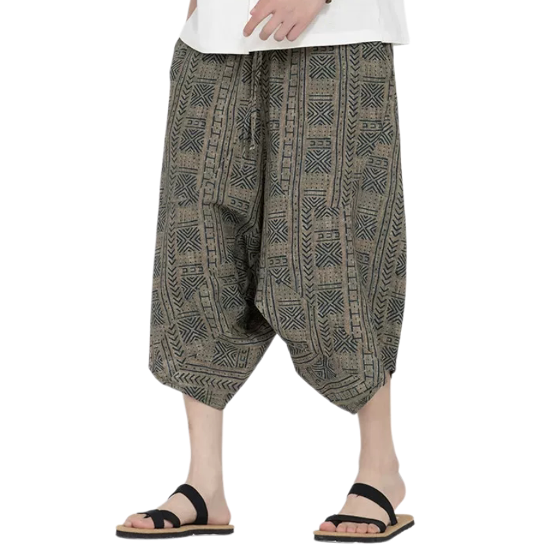 夏季男士七分薄款裤中国风裤子透气禅意休闲裤宽松大码八分哈伦裤