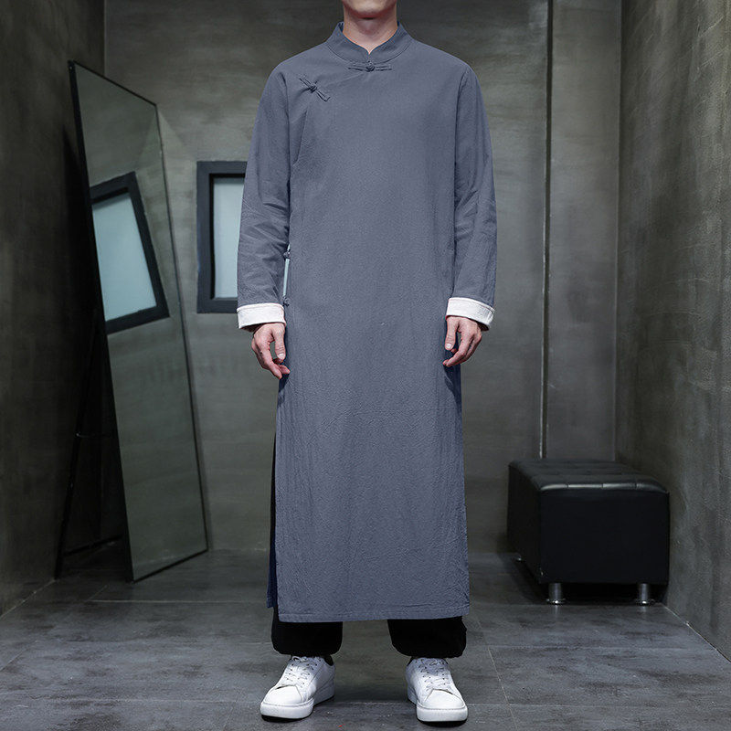 中国风棉麻偏襟长衫男伴郎服