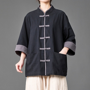 汉服男衬衣太极服男女通穿立领开衫 中国风短袖 中山唐装 夏中式 衬衫