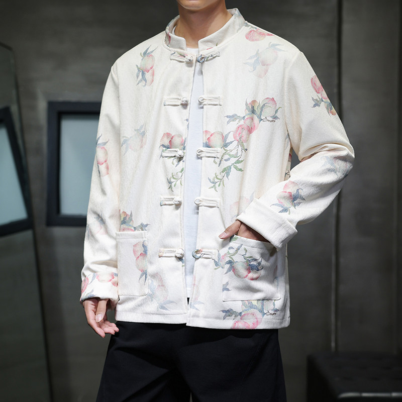 中式蟠桃汉服男春秋盘扣夹克