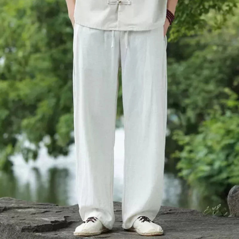 夏季薄款亚麻裤子男款国风宽松大码休闲直筒裤阔腿哈伦棉麻长裤潮