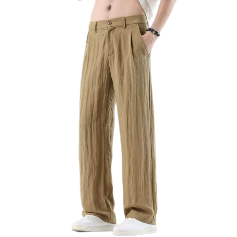 冰丝裤子男士夏季薄款宽松阔腿直筒夏天亚麻男裤休闲长裤垂感男款