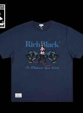 黑豹女王棉质宽松藏青色短袖T