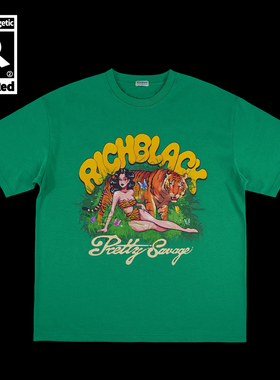 原创丛林美人虎印花宽松版型短袖绿色重磅T恤230G