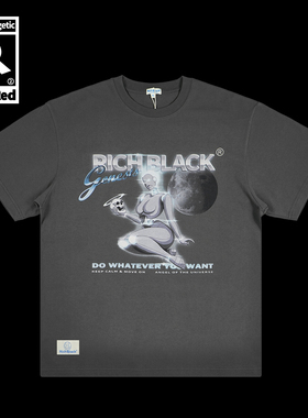 赛博幻想机械姬棉质宽松深灰色短袖T