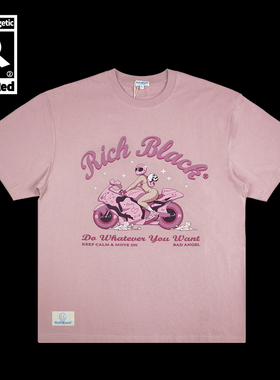 BadAngel之飞驰甜心摩托辣妹棉质宽松暗粉色短袖T