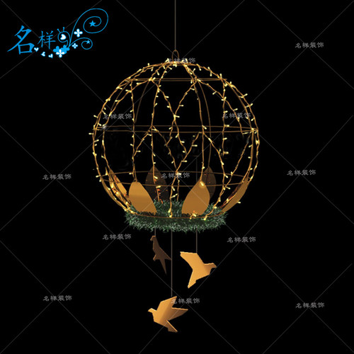 名样商场美陈热气球小鸟LED铁艺发光热气球中庭空中吊挂装饰定制