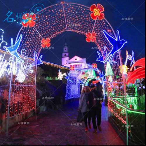 名样美陈户外铁艺发光圣诞节庆弧形和平鸽子隧道拱门酒店商场布置