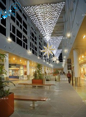 名样美陈圣诞节日商场中庭酒店大堂通道LED星星灯帘五角星吊挂灯