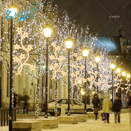 名样美陈路灯灯杆五角星星LED发光铁艺造型城市亮化圣诞节庆布置