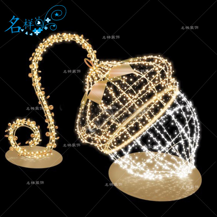 名样美陈圣诞节日装饰立体3D造型松树坚果铁艺造型商场酒店DP点灯