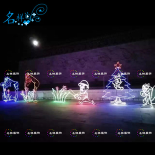 名样美陈圣诞节庆 灯光亮化造型灯 圣诞树森林造型熊大熊二光头强