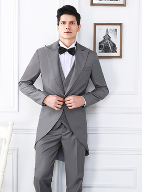 灰色燕尾服男西装礼服套装商务正装男士定制西服演出主持指挥春夏