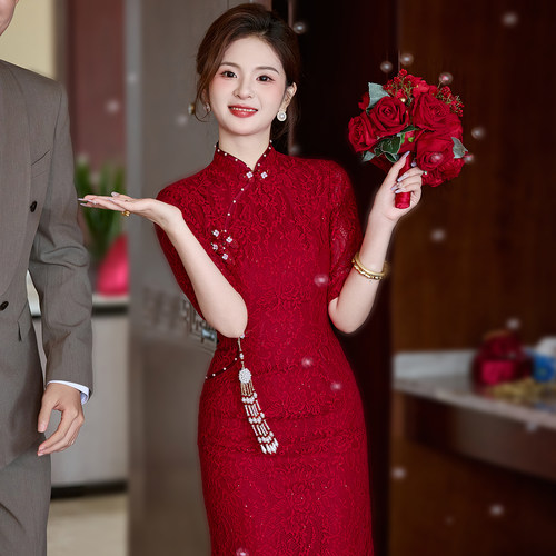 旗袍敬酒服新娘订婚礼服女小个子