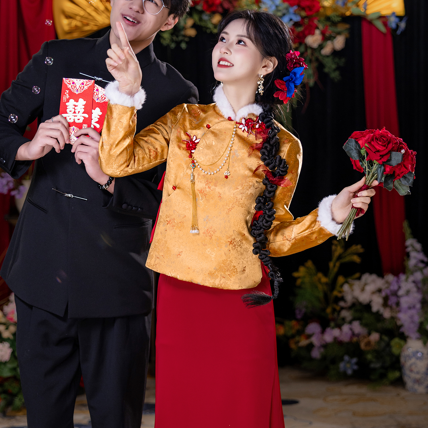 新中式金色敬酒服新娘冬季加绒