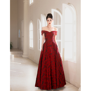 桃花源2025新款 一字肩演出影楼敬酒服新娘结婚订婚显瘦高端晚礼服