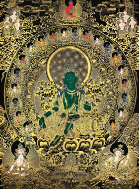 纯棉油画布DIY临摹描金手绘唐卡