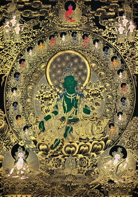 纯棉油画布DIY临摹描金手绘唐卡