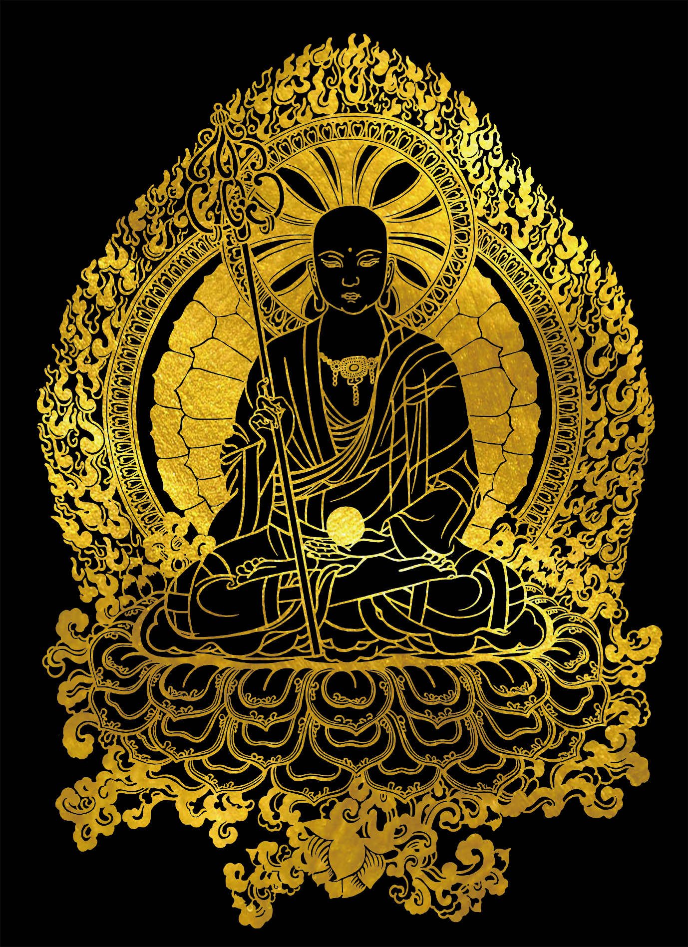 地藏王菩萨描金唐卡||diy手绘