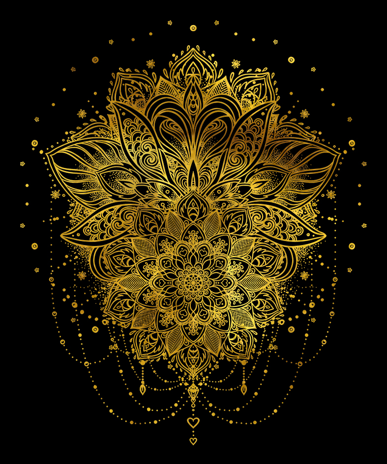 荷花莲花禅意曼陀罗瑜伽坐禅图案DIY描金手绘画稿图腾装饰画图片