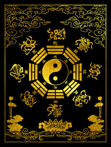 道家暗八仙描金静心DIY手绘唐卡