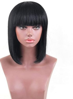 黑色长bobo头假发套 高温丝 外贸假发批发订做